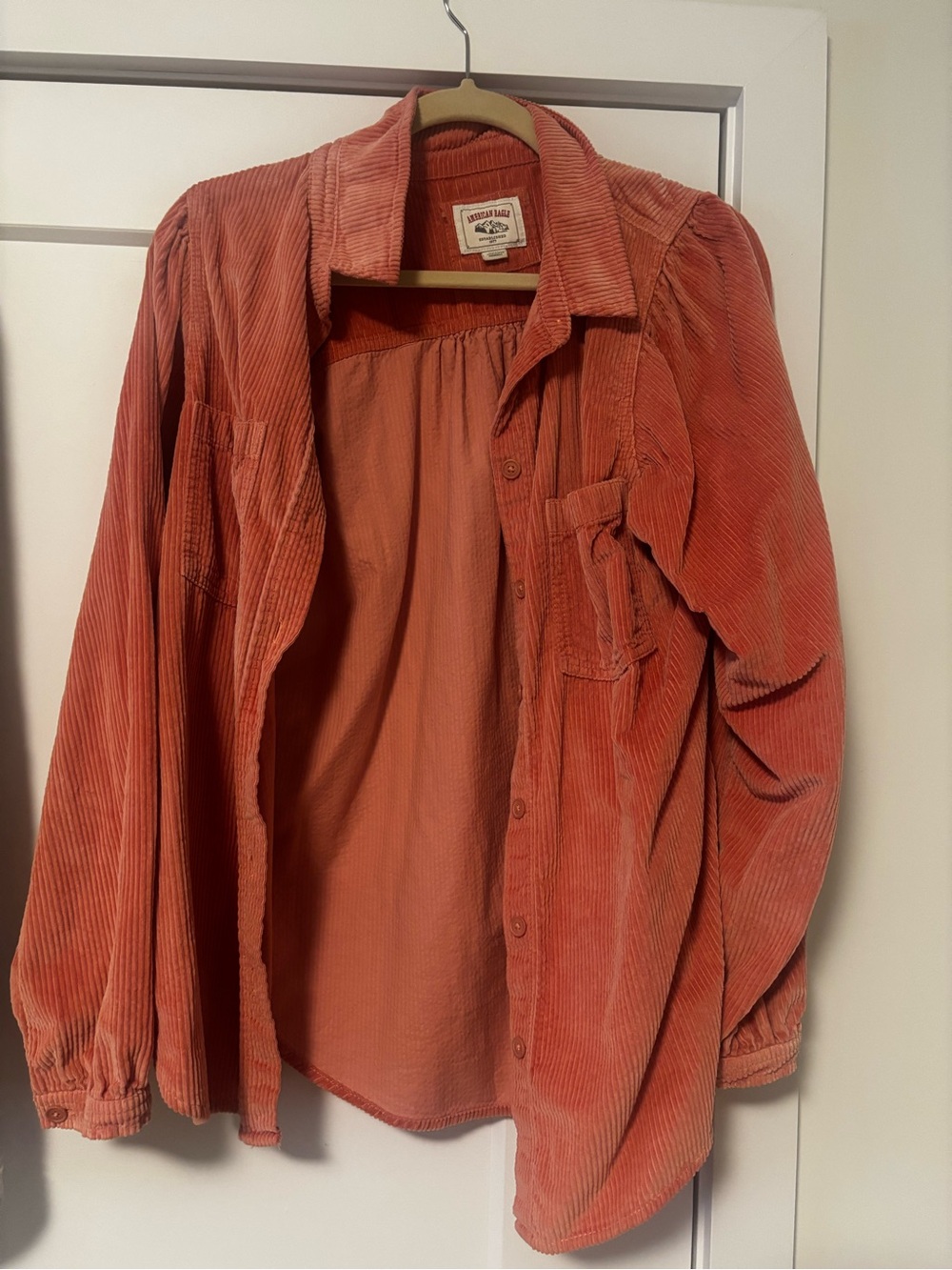 American Eagle Outfitters Corduroy Button-Down Shirt Jacket in Rust Orange